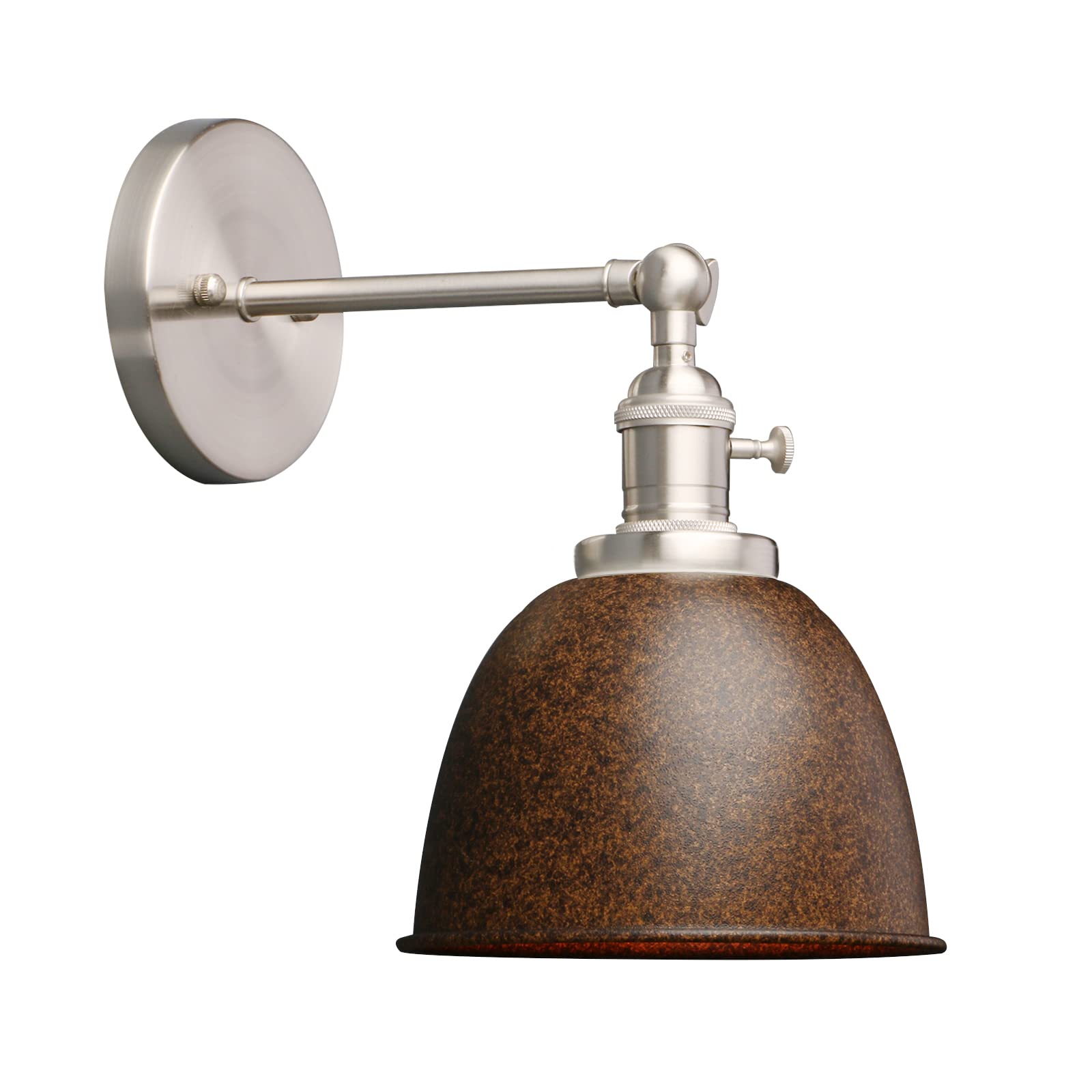 Phansthy Industrial Wall Light with On Off Switch, Retro Wall Lamp with Dome Metal Shade, E27 Indoor Wall Lighting Fixtures for Kitchen Bedroom Living Room (Imitation Rust)