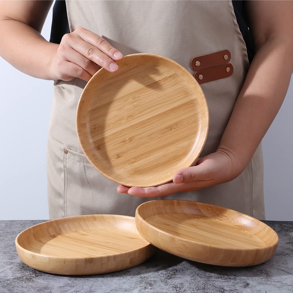 cluzelar Bamboo Plates 7.5Inch Round Bamboo Plates Reusable Dinner