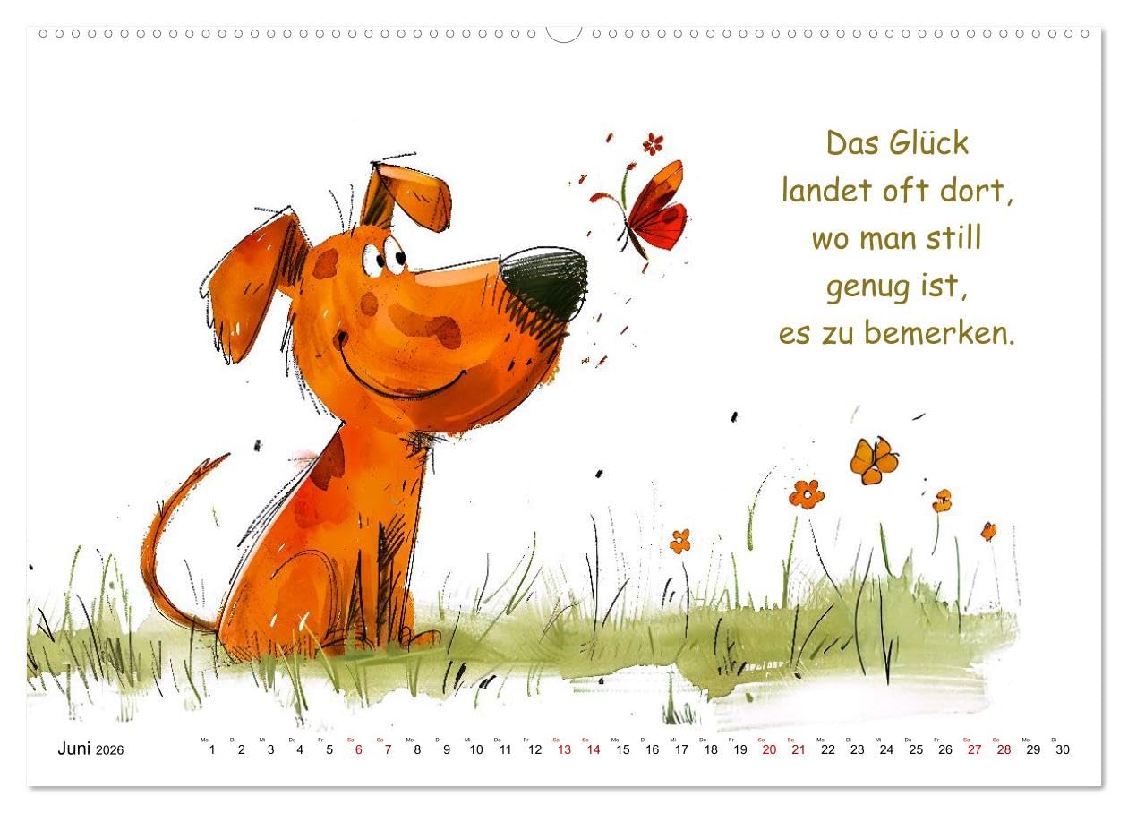 Vier Pfoten, viele Sprüche - Lustige Weisheiten mit Hund (hochwertiger Premium Wandkalender 2026 DIN A2 quer), Kunstdruck in Hochglanz: Der tierisch ... Charme, Humor und Herz! (CALVENDO Spass)