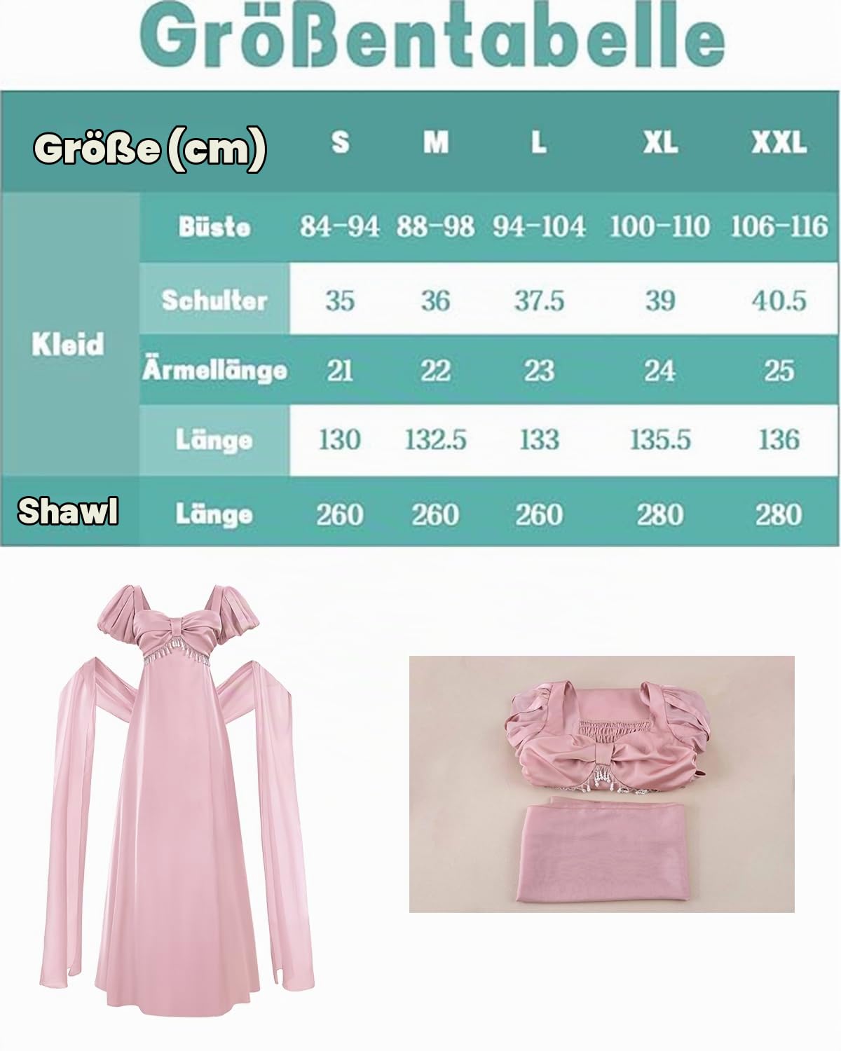 Fiamll Regency Kleid Damen Lang Ballkleid mit Schal und Handschuhe