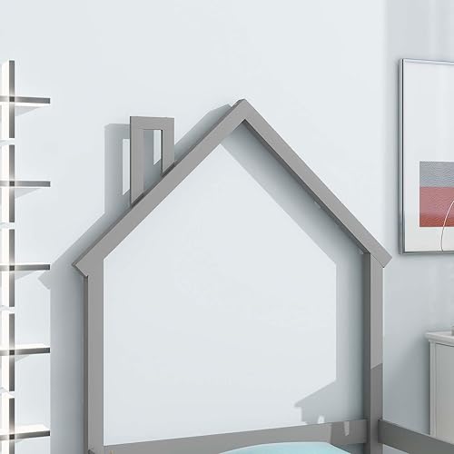 Miniatura 6 de Cama Montessori de madera tamaño individual con cabecera y cercas en forma de casa, cama de plataforma completa para niños, niñas, niños, altura