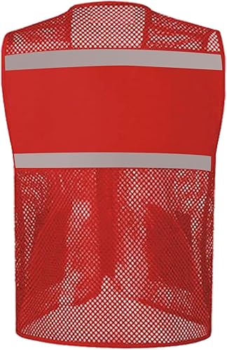 Miniatura 2 de TopTie Chaleco de seguridad de malla con cremallera, chaleco de uniforme de voluntario del equipo, chaleco reflectante para correr con bolsillos,