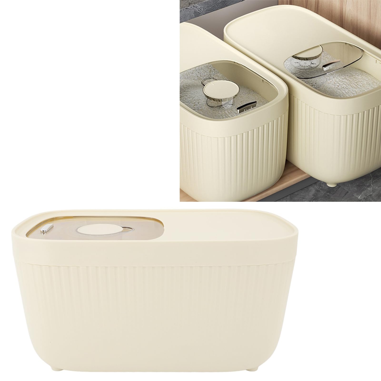 Contenitore per Riso in Plastica con Coperchio e Misurino,