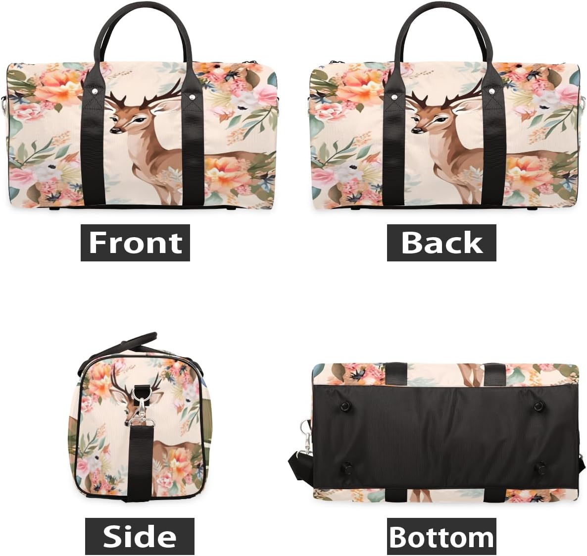 Beautiful Flower Moose Travel Duffel Bag for Women Men Large Capacity Overnight Weekender Bags for Lightweight Waterproof Sport Gym Bag for Workout Yoga Swim