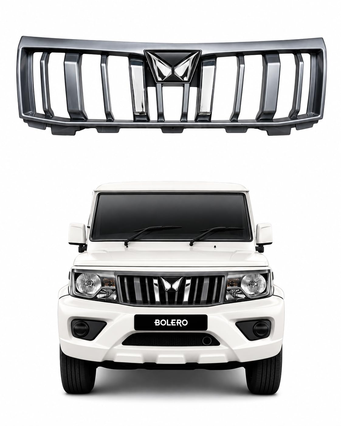 Generic Bolero BS6 Front Grille Butterfly Logo Black Chrome - Image 1