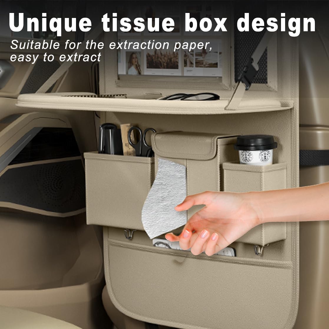 Car Seat Organizers Multi-functional Back Seat Protectors Storage Pouches and Tray Holders for Cars Kids Seat Back and — view 7