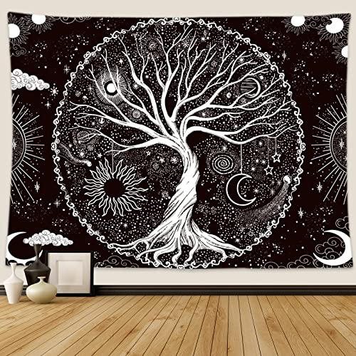 Wonrizon Tree of Life Tapestry,Black and White Galaxy Space Tapestries Aesthetic Psychedelic Wall...
