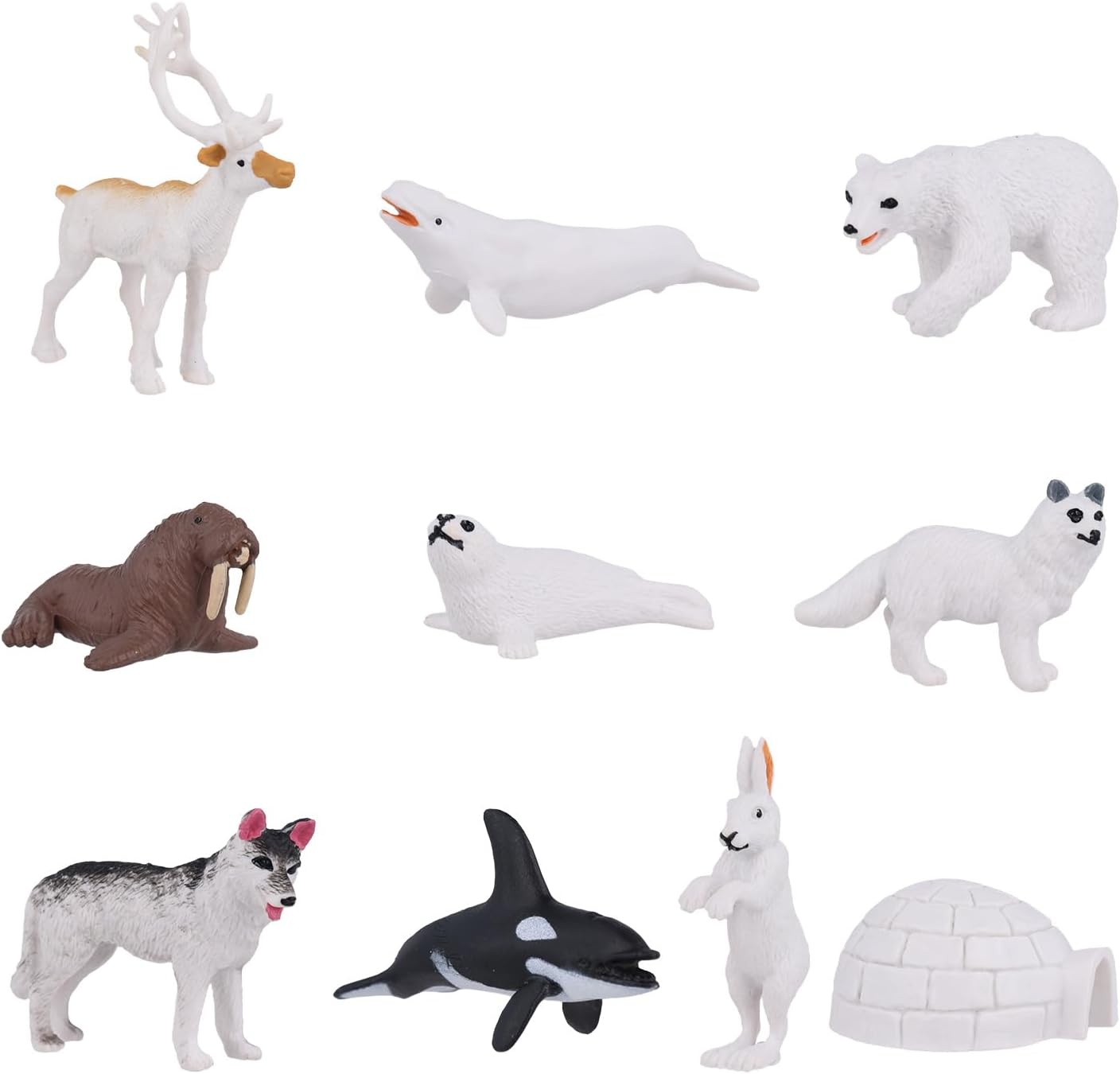 10pcs Arctic Animals Figurines Set, Polar Animal Toys Polar Animal Figures White Whale Arctic Fox Polar Bear Reindeer Mini Arctic Animals Cake Toppers for Kids Birthday Baby Shower