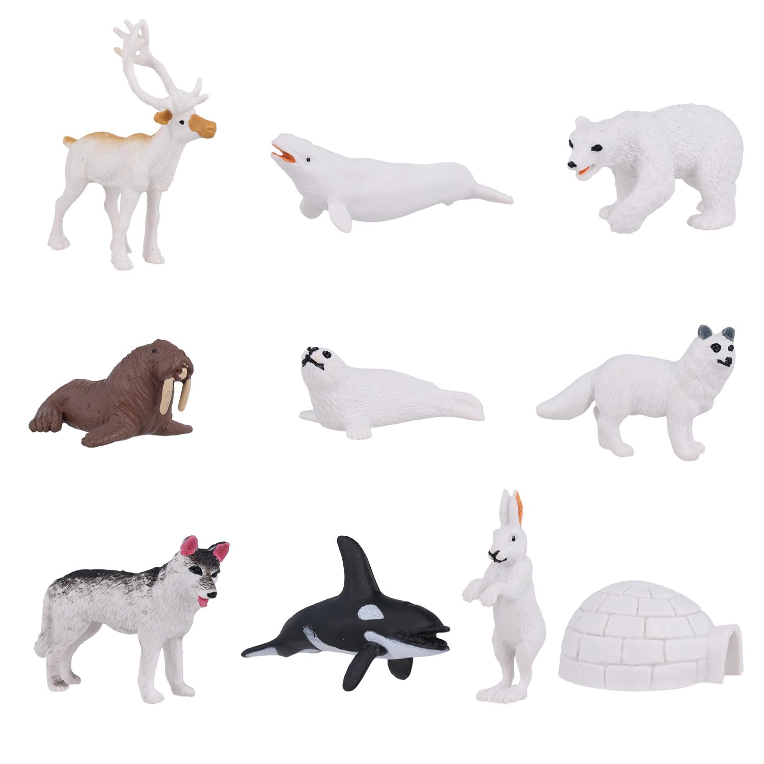 10pcs Arctic Animals Figurines Set, Polar Animal Toys Polar Animal Figures White Whale Arctic Fox Polar Bear Reindeer Mini Arctic Animals Cake Toppers for Kids Birthday Baby Shower