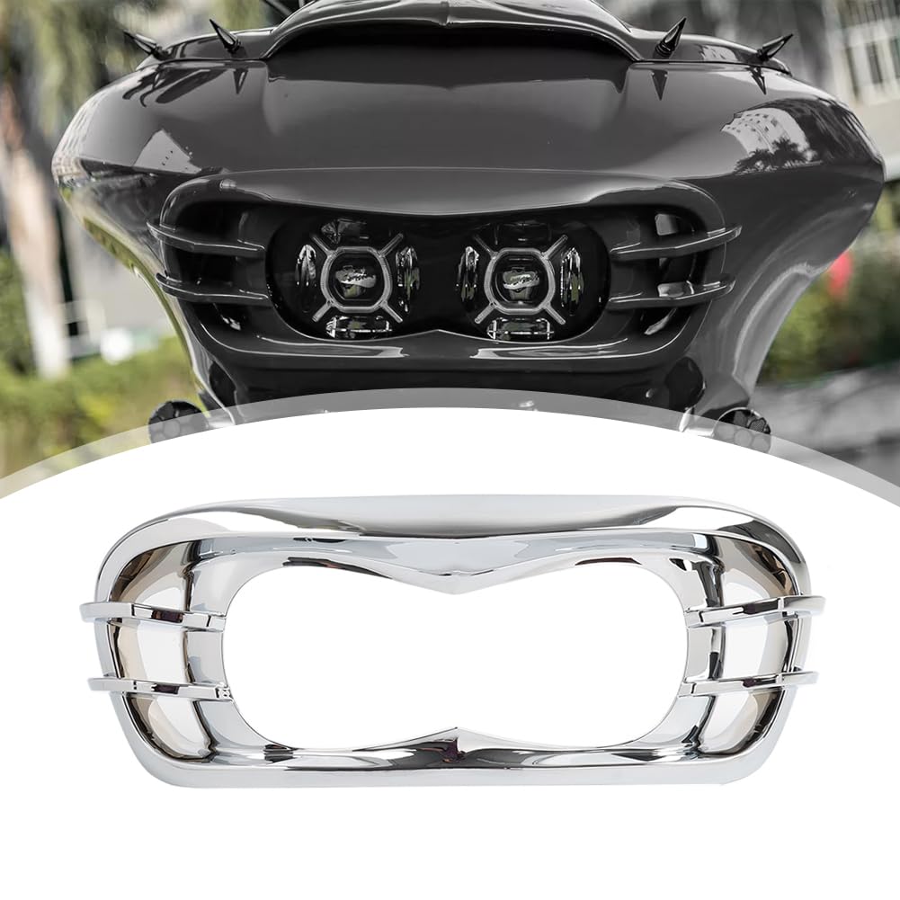 Cnfang4 1set Headlight Motorcycle Visor Style Trim Bezel ABS Chrome Motorbike for Harley-Davidson Road Glide CVO/SE FLTRXSE FLTRX Limited FLTRK Special FLTRXS ST FLTRXST Ultra CVO/SE FLTRUSE FLTRU