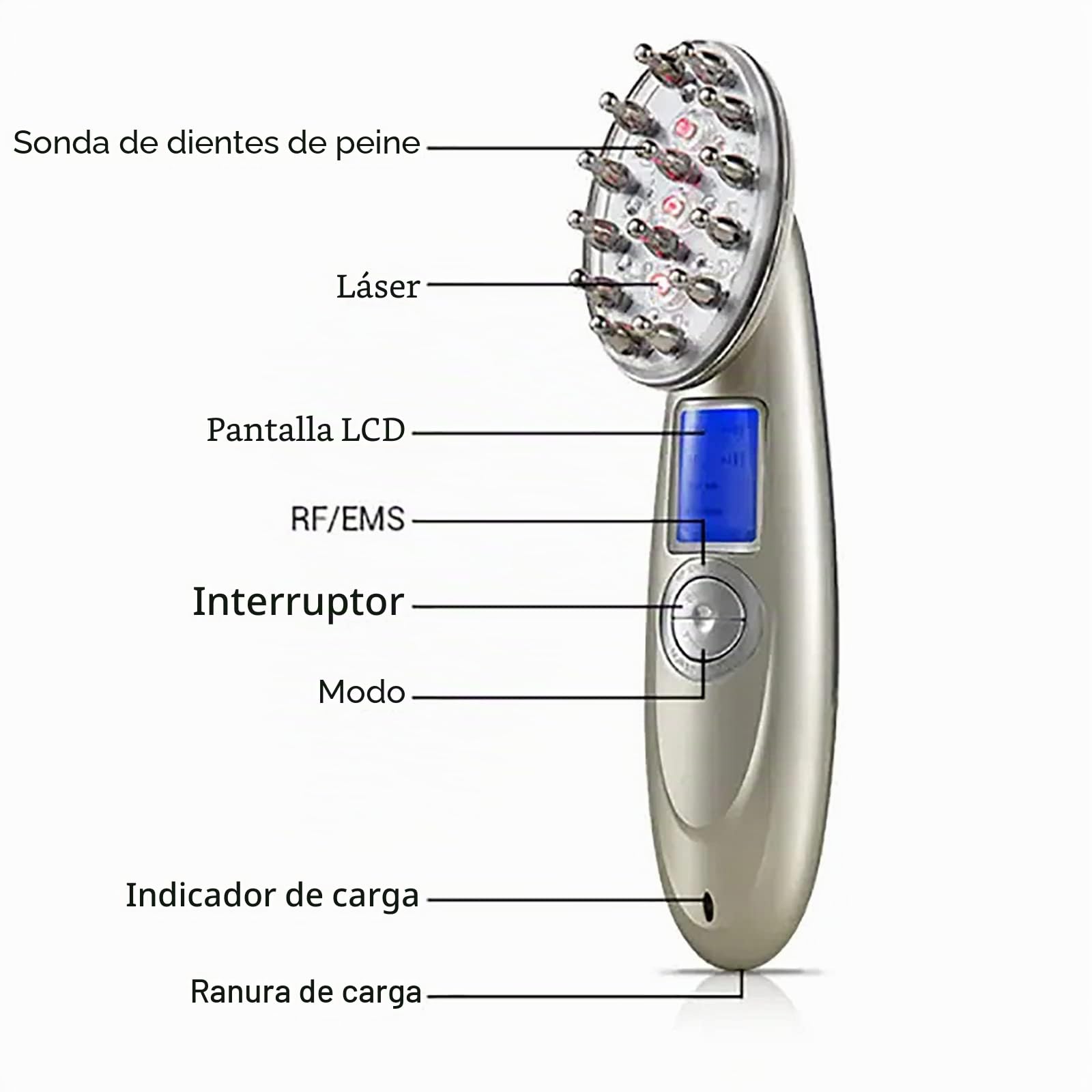NOLEGA Peine para El Crecimiento del Cabello 2 En 1,Dispositivo Sistema Tratamiento para El Crecimiento del Cabello con MicrocorrienteEMS Y FunciónRF,Longitud Ondalaluzpotencia:630NM/650NM,parahogar