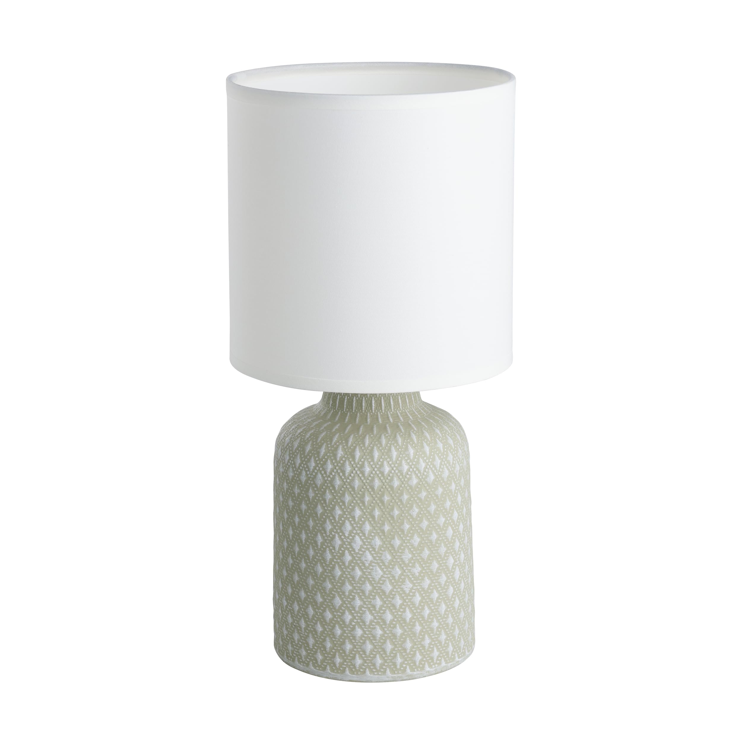 Eglo Bellariva Lámpara de mesa, lámpara de mesilla de noche de cerámica en color gris, textil en blanco, lámpara de salón con interruptor, casquillo E14