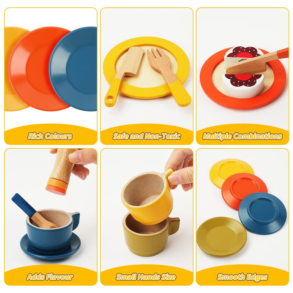 Service à Thé En Bois Pour Enfant – 15 Pièces – Jeu De Rôle Goûter – Accessoires Cuisine – Jouet Éducatif Dès 3 Ans – Idée Cadeau Anniversaire Noël