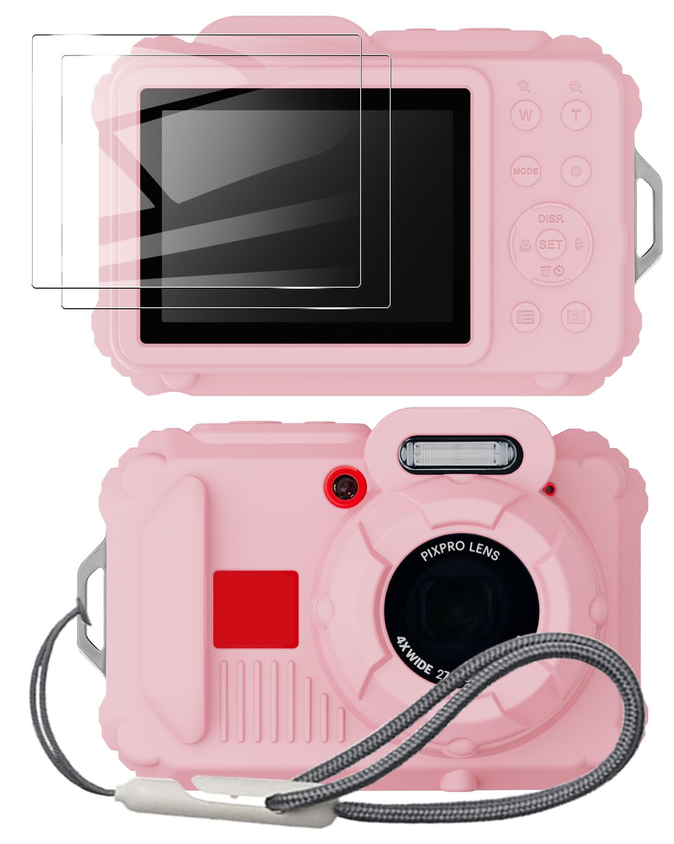 Tedubax Silicone Case for Kodak pixpro wpz2 Digital Camera with 2PCS Screen Protector and Lanyard - Pink