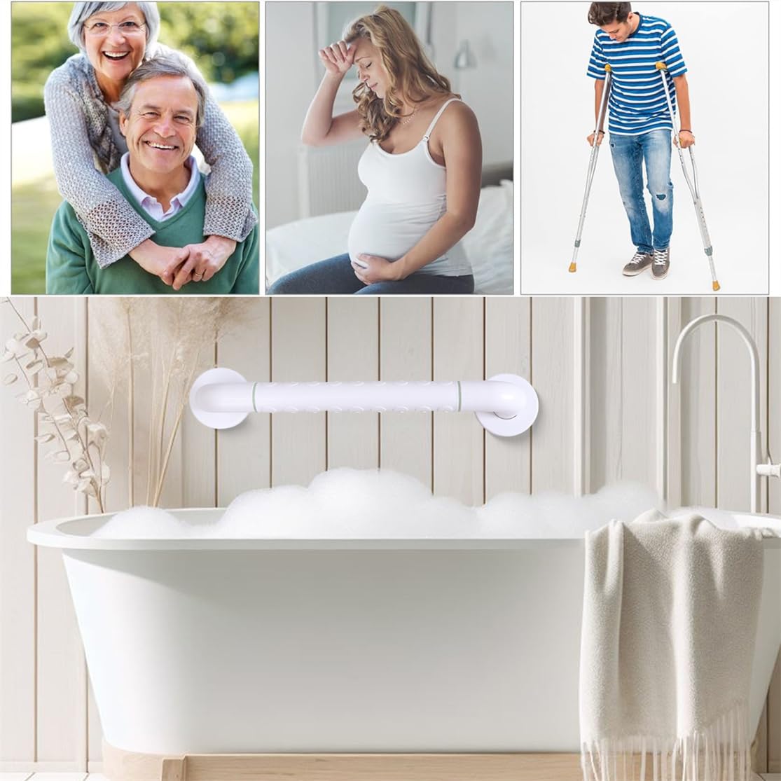 Barre d'Appui de Salle de Bain Poignée Baignoire de Sécurité 40CM Barre D'appui WC Antidérapantes Porte Serviette Barre de Maintien Douche Murale
