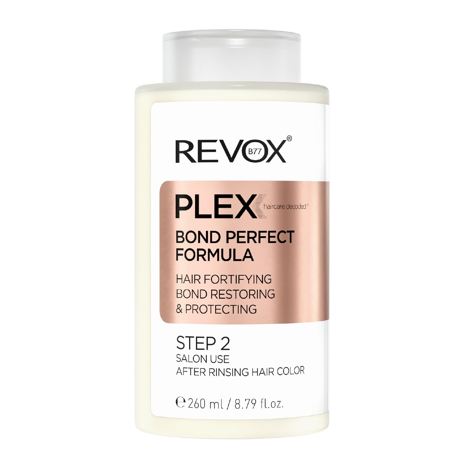 REVOX B77 - Plex Bond Perfect Formula Step 2, 260 ml, Professional Hair Treatment, Hair Reconstruction for Use in Hair Salons, Protects and Repairs Hair Porosity After Chemical Processes