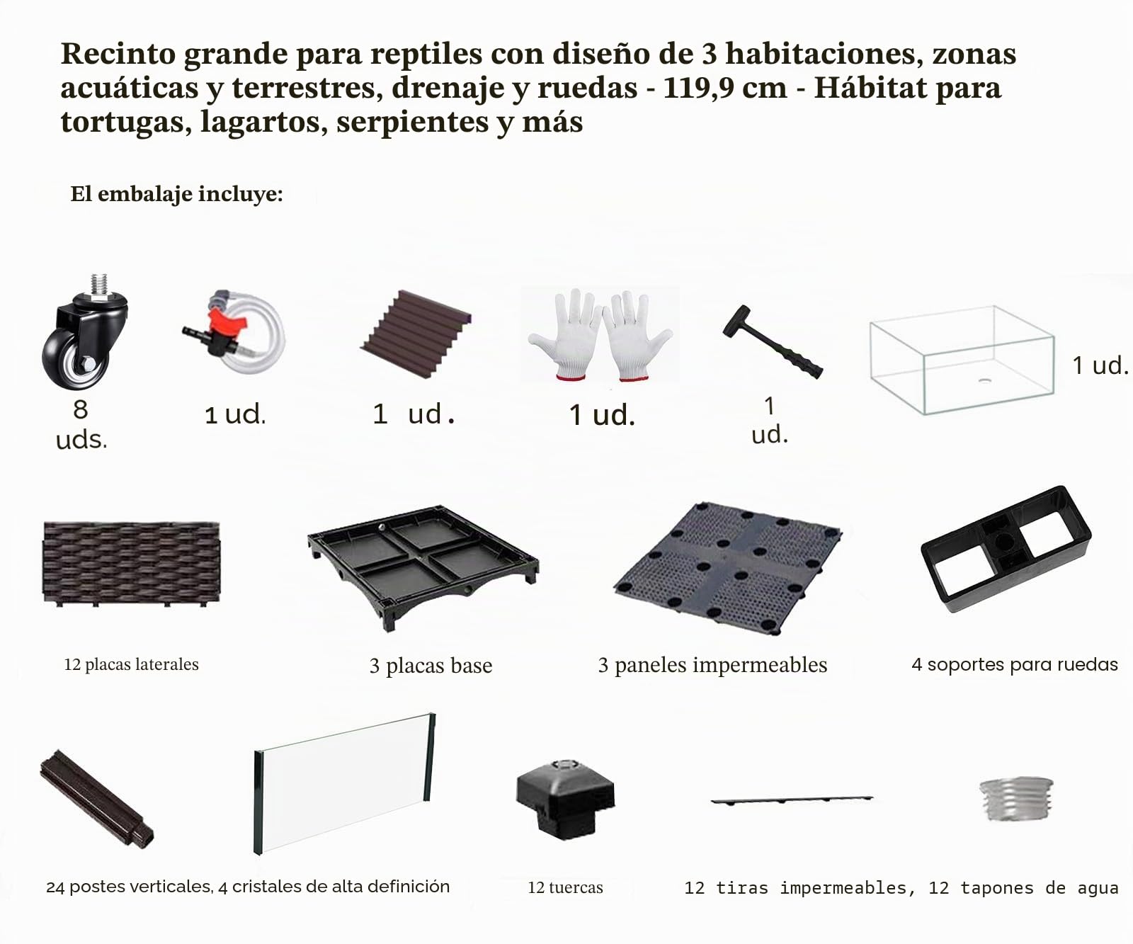 Hábitat de tortuga de agua poco profunda para tortuga, caja de reproducción de tortugas caseras, caja de cría ecológica, drenaje y ruedas - Hábitat de tortuga de 120 cm para tortugas, lagartos