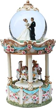 LOVE FOR YOU Wedding March European Style Music Box Color Light Musical Cake Carousel Horses Snow Globe for Wife Girlfriend Lovers Marriage Gifts Valentines Day Present