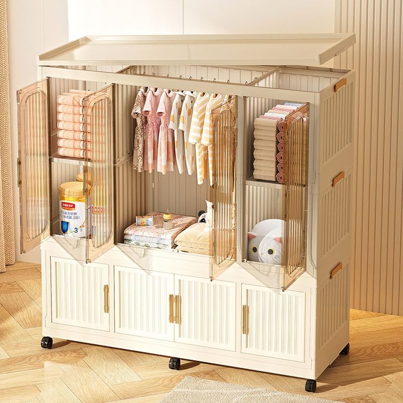 Image of Mevigo Door Plastic Wardrobe for Kids| Almirah and Wardrobe for Baby Clothes| Modular Storage Cabinet with Wheel Organizer for Cupboard Rack for Clothes /Shoes /Books /Toy (White-TG651, 9- Door)