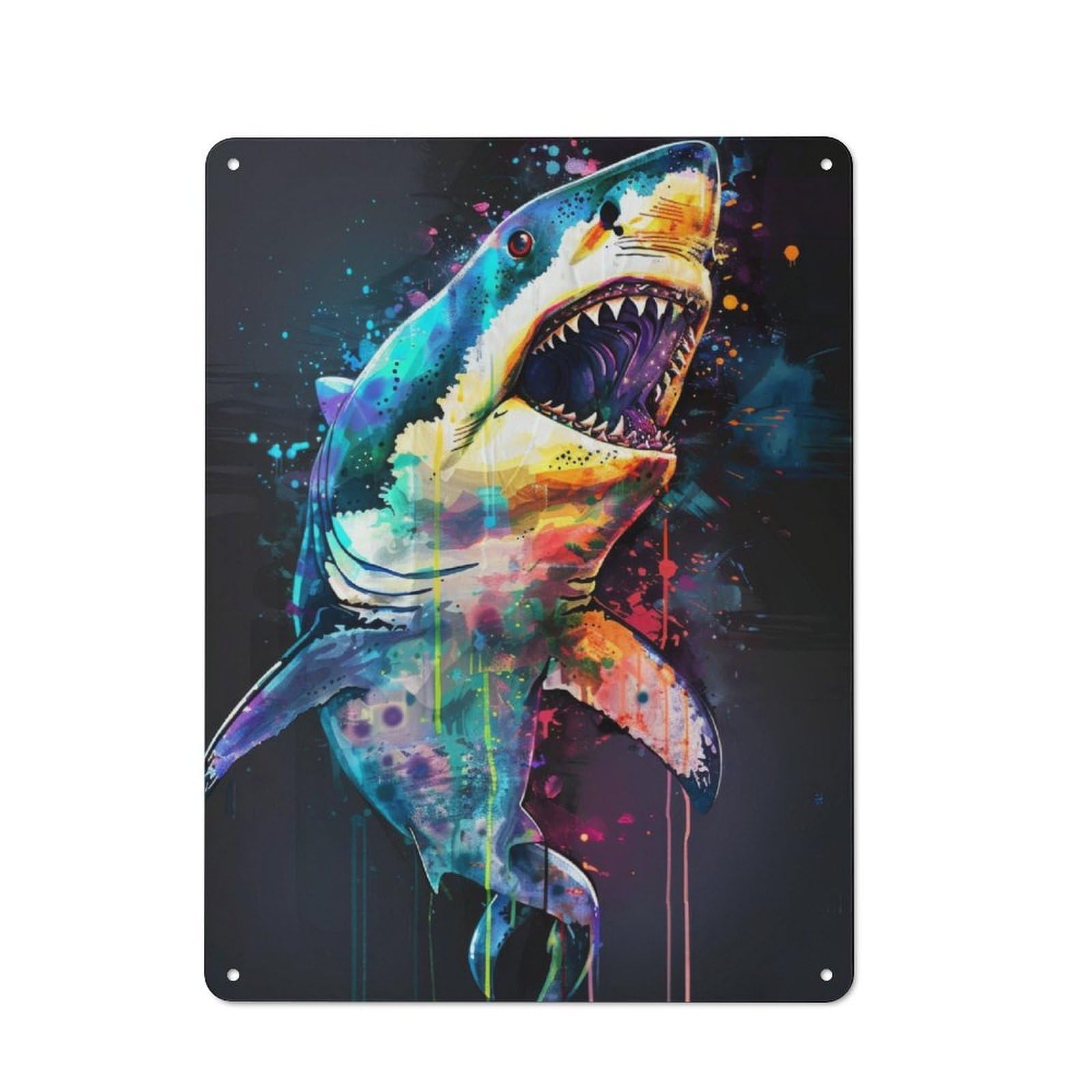 Junmoney Shark Popart Painting Office Metal Sign With Design 40X30cm, Classic Studio Wall Plaque For Home Office, Reading Corner Or Bedroom