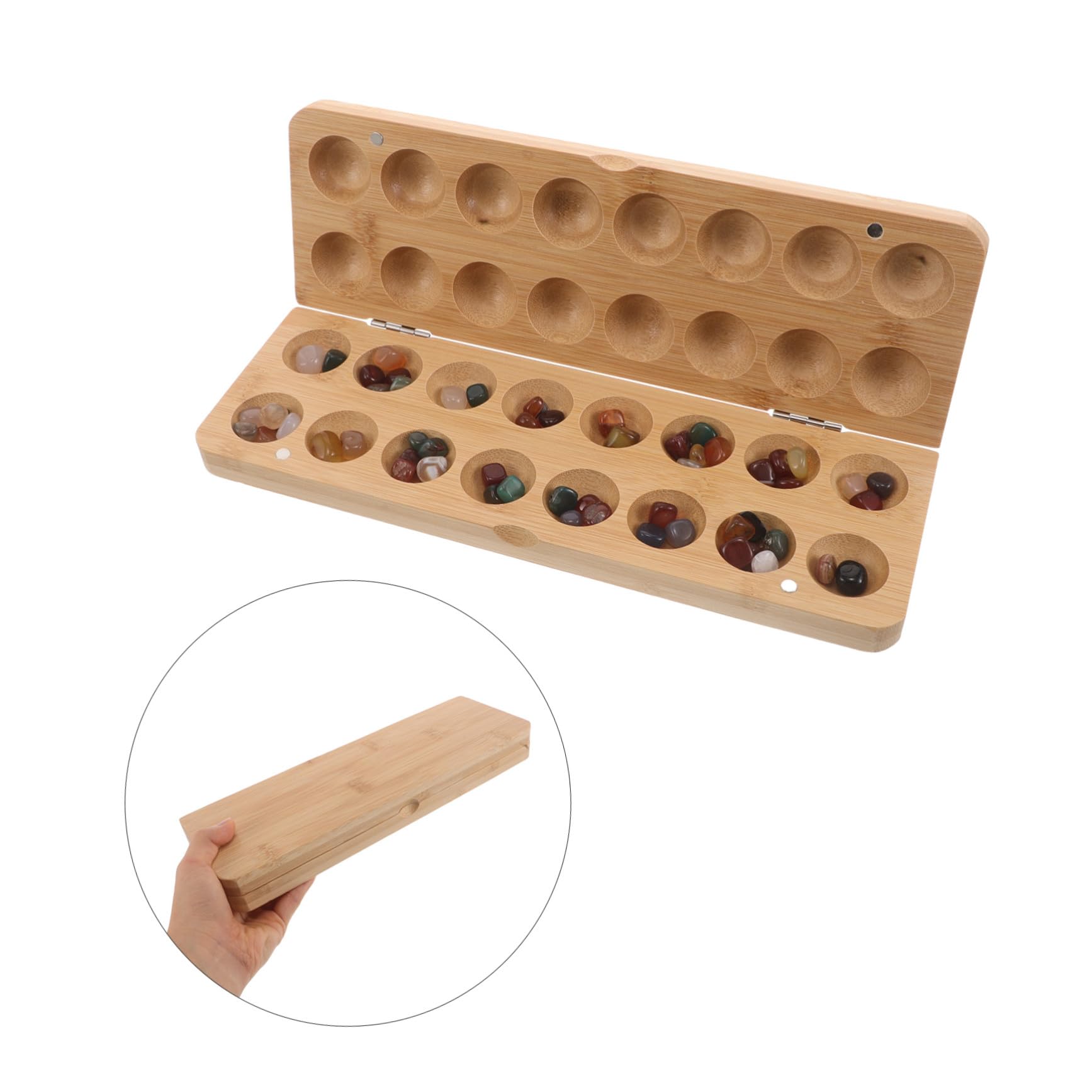 Juego de Mesa Mancala Cuentas y Guijarros para Niños | Bambú y Piedra, 1 Set Portátil, para Aula E Interior, Artesanía Cuidada y Desarrollo del Pensamiento Espacial