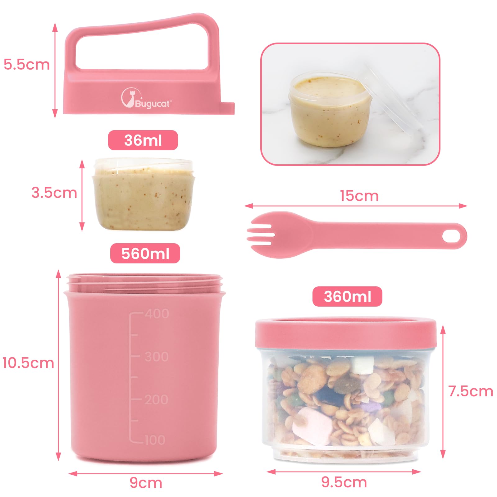 Bugucat Tasse à Yaourt 560ml+360ml, 2 En 1 Coupe De Yaourt