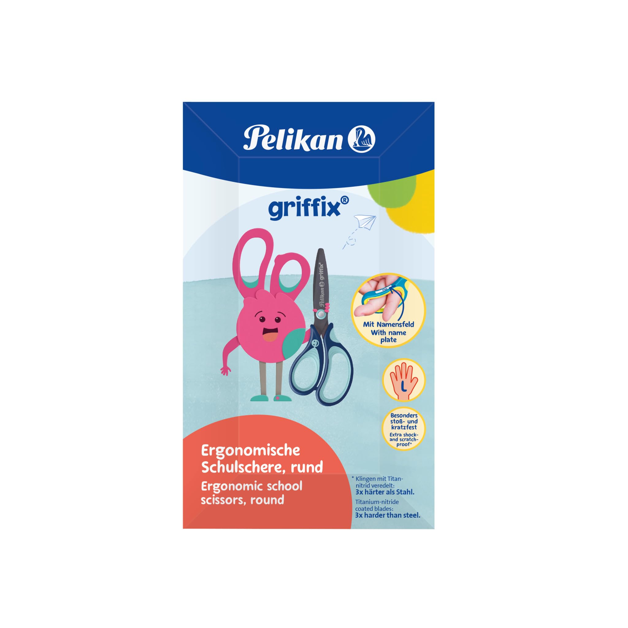 Pelikan, Griffix forbici con impugnatura ergonomica per mancini, sicure per i bambini, comode e resistenti Blue