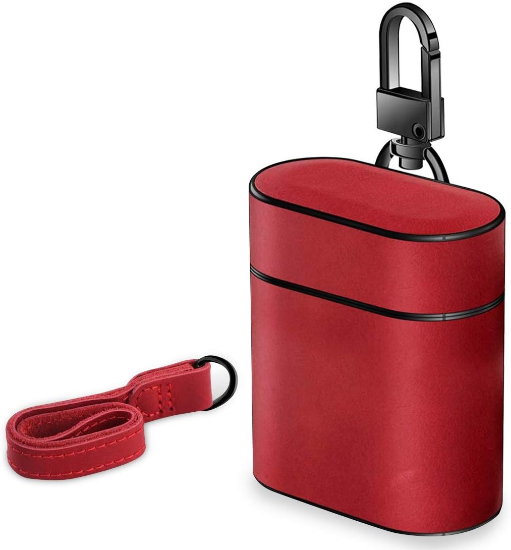 UTOPER AirPods Case Genuine Leather Case for Airpods 2 Cover Portable Stand Case for Apple AirPods 1 & New Airpods 2 Protective Shockproof Case with Buckle and Lanyard (B-Red)