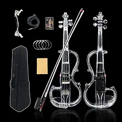 Violino Elétrico Tamanho 4/4 Corpo de Cristal Acrílico Transparente 3 Cores Led Light Nice Tone com capa, arco #EV8