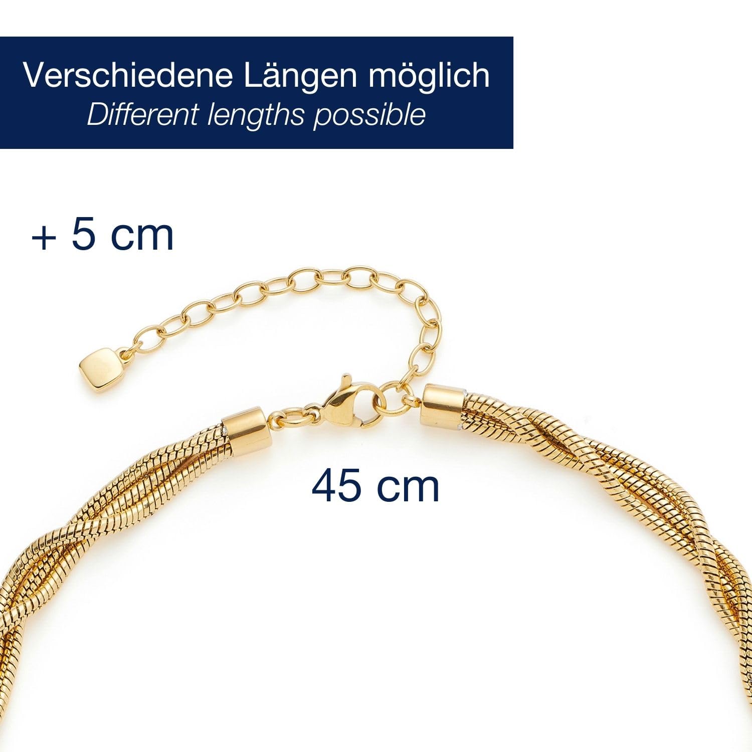 JEWELS BY LEONARDO Collar Sue • Cadena corta de serpiente de acero inoxidable dorado • Aspecto de cordón refinado • 45-50 cm de longitud • Joyas regalo para mujeres • 024835, 45 cm, Acero inoxidable,