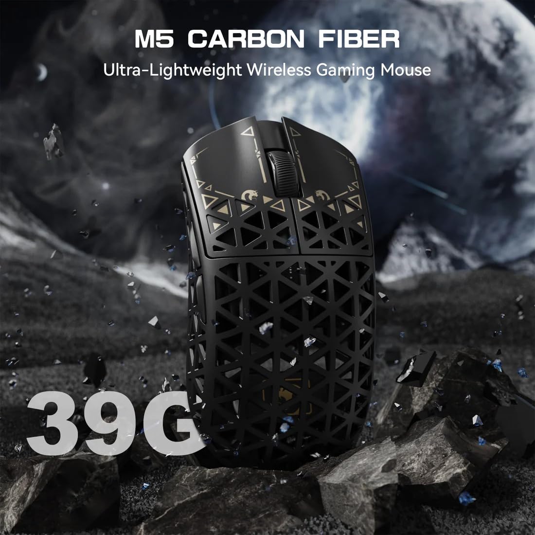 MAMBASNAKE M5 Ultra Carbon Fiber 8000Hz Wireless Gaming Mouse, 39g SUPERLIGHT, 42000DPI, PAW3950MAX Sensor, Nordic 52840 Chip, Bluetooth/2.4G/USB-C Wired Mice with Mouse Coiled Cable, for PC/Mac