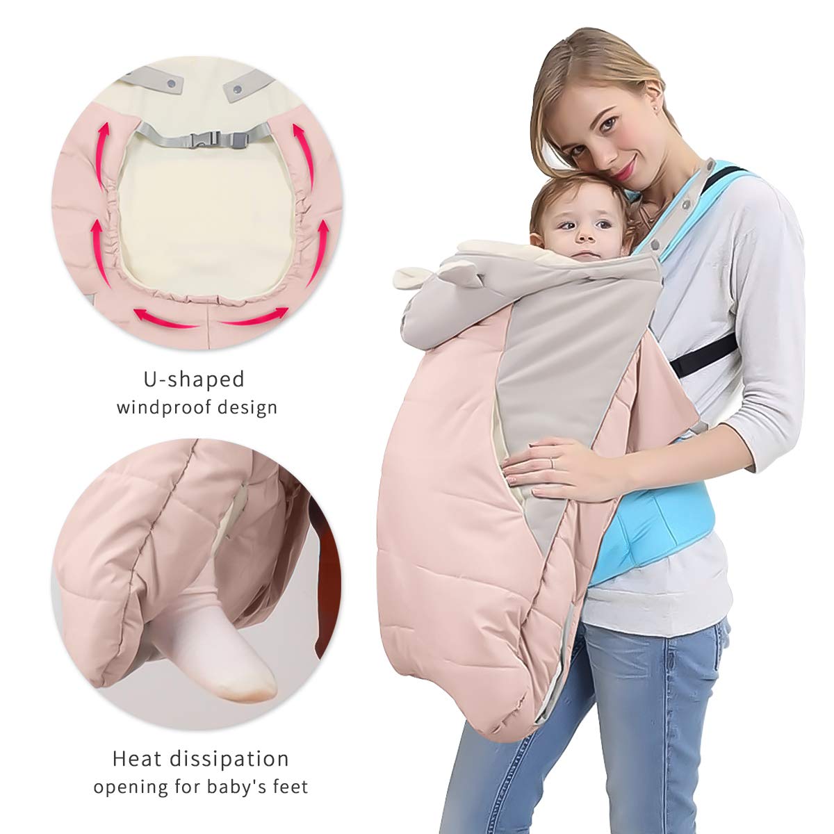 SONARIN All Seasons spessore Copertura per Marsupio,Copertina,mantello per l'inverno caldo, adattabile a qualsiasi marsupio,antivento,Impermeabile(Rosa)