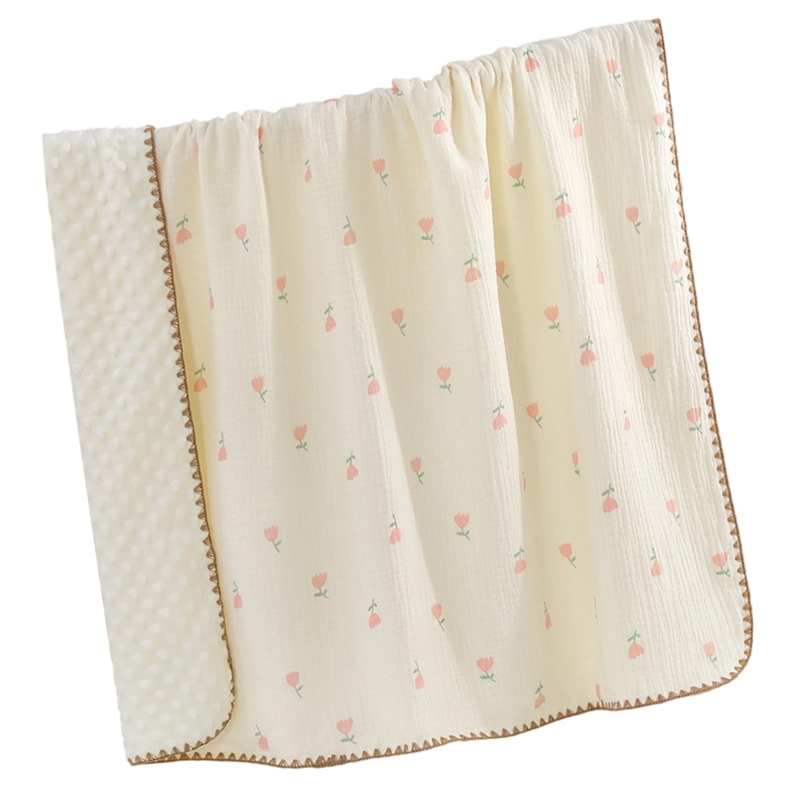 Buxuaaaa 1 Cotton Gauze Baby Blanket with Dotted Fleece Backing, Soft Washable for Sensitive Skin & Travel Newborns Receiving Blanket Cotton Fleece Throw