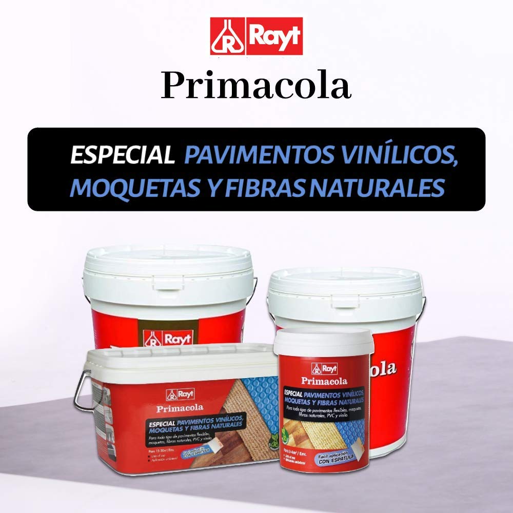 Rayt 555-23 Primacola C-15 Adhesivo acrílico Especial PVC, pavimentos vinílicos, moquetas, revestimientos Textiles y Fibras Naturales. SIN disolventes. Fácil aplicación con espátula, 5kg