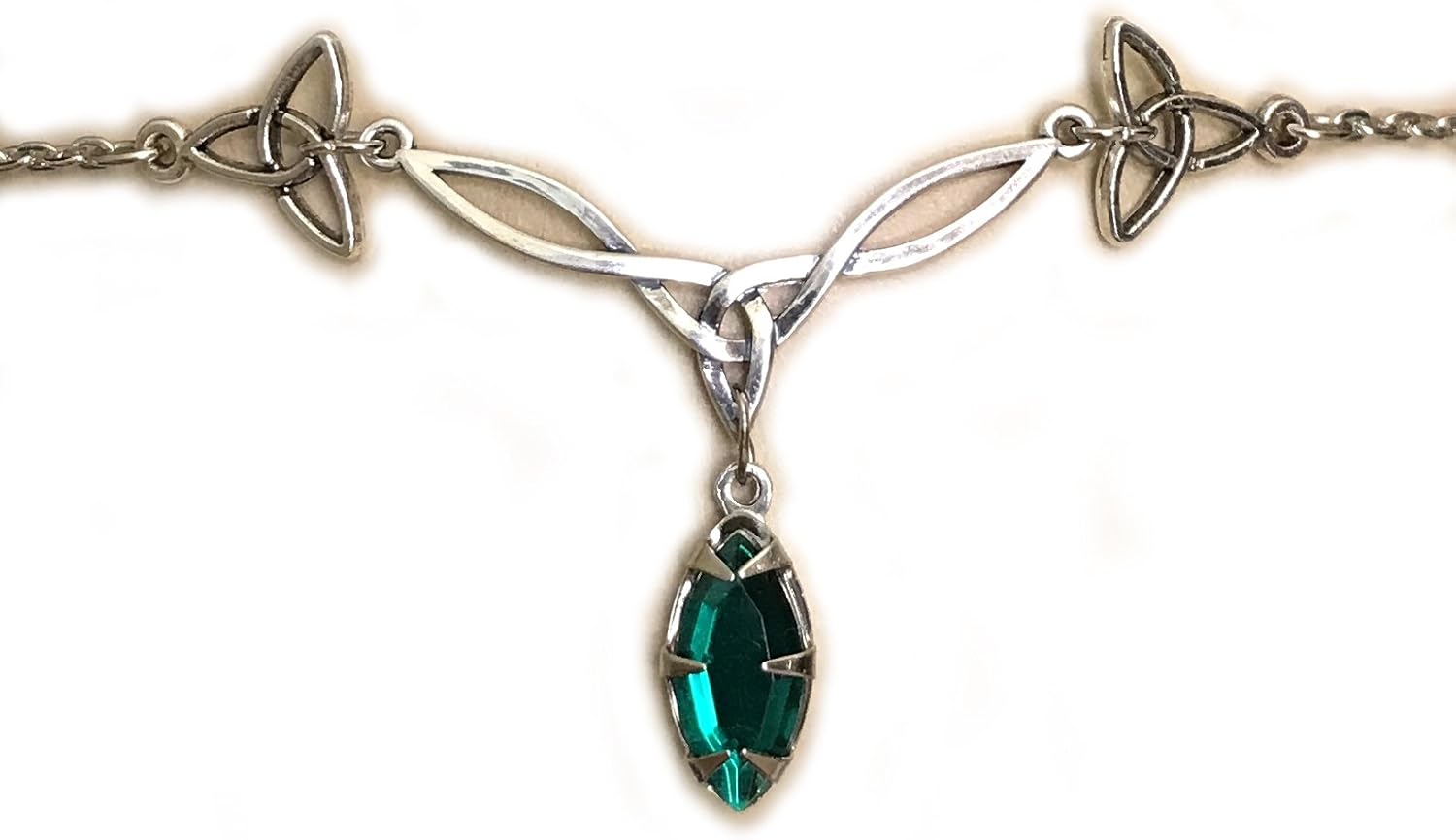 Silver Celtic Triquetra Trinity Knot Headpiece Emerald Green