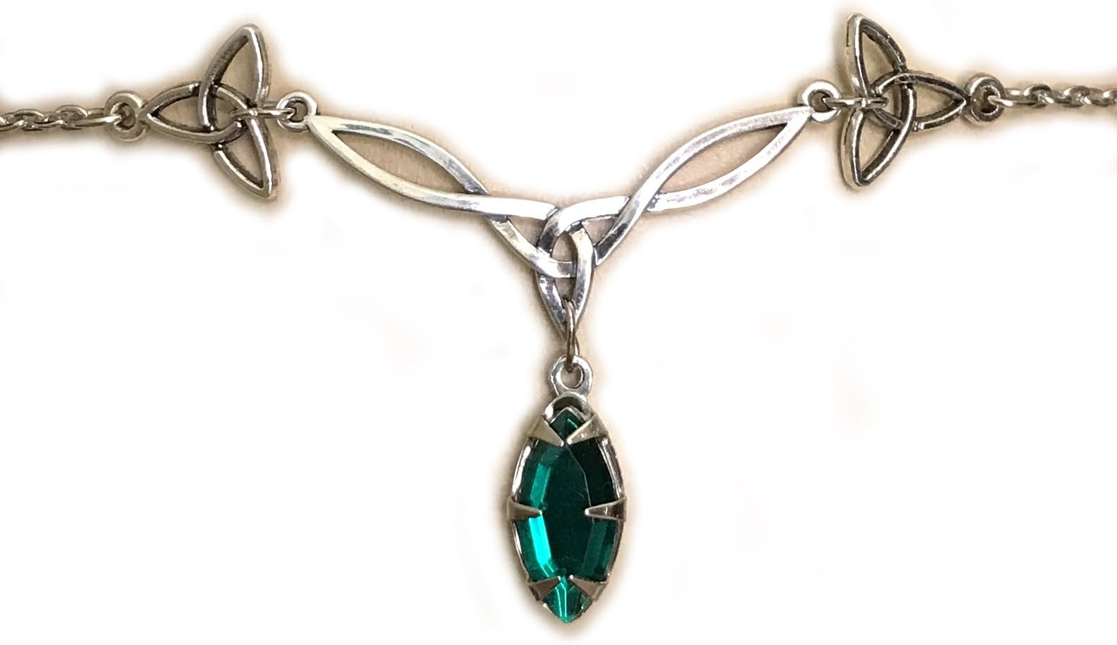 Silver Celtic Triquetra Trinity Knot Headpiece Emerald Green