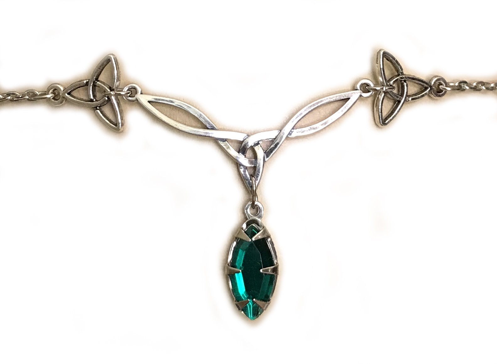 Silver Celtic Triquetra Trinity Knot Headpiece Emerald Green