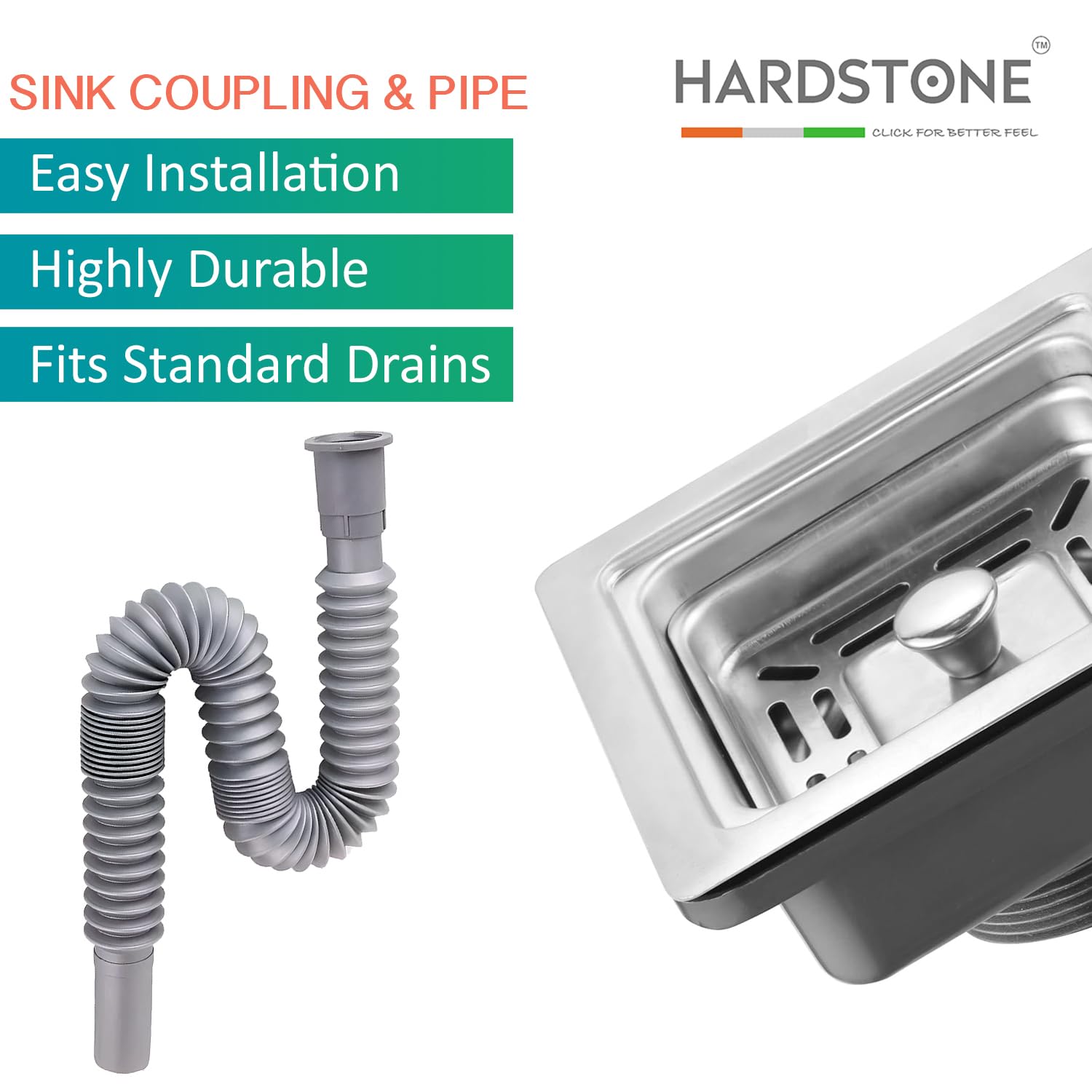 Hardstone Sink Coupling & Basin Pipe - Stainless Steel -2