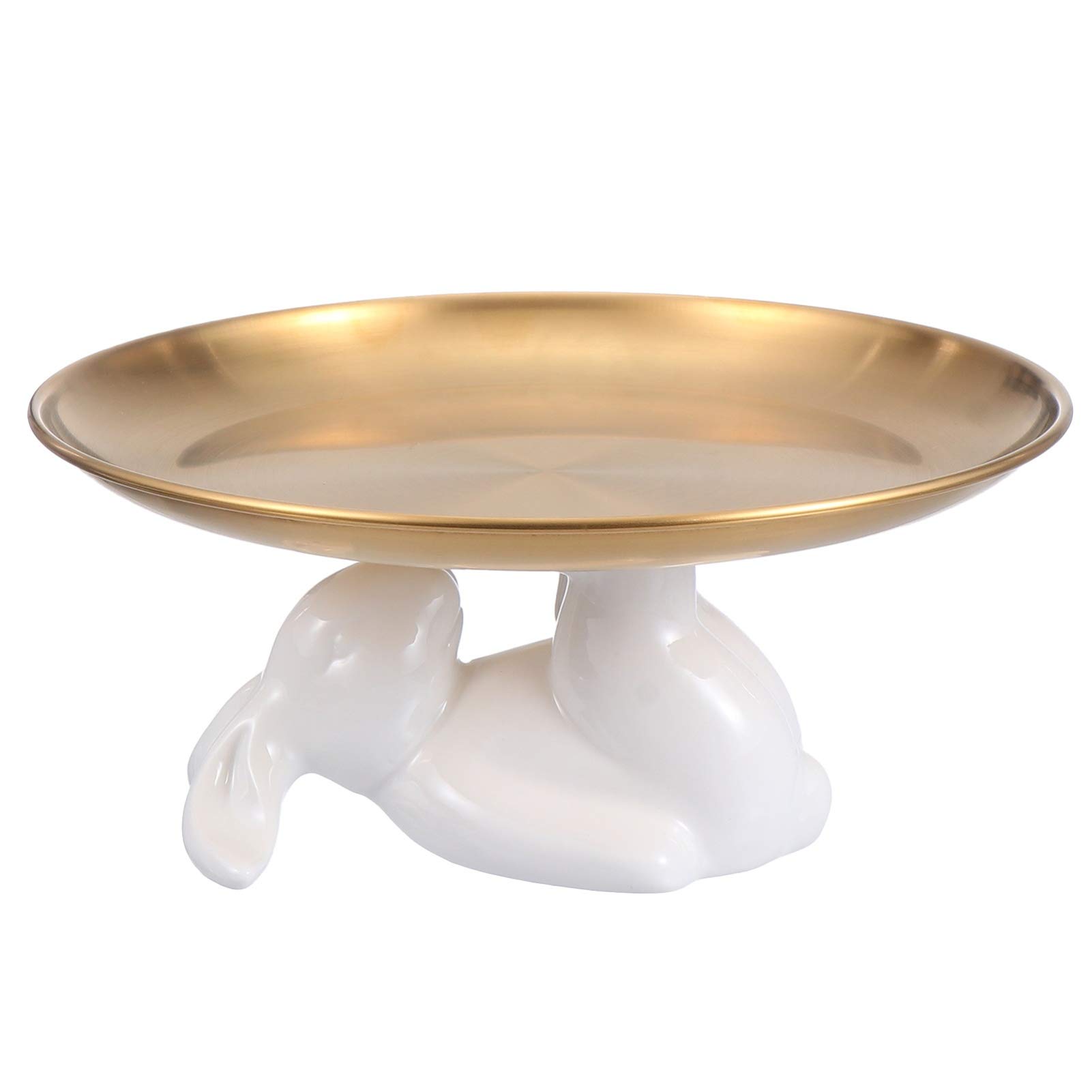 YARNOW Gold Schmuckschale 8 Zoll Edelstahl Obstschale Hase Figur Tortenplatte Kuchenständer Metall Serviertablett Schminktisch Tablett Schmuck Organizer für Ostern Deko Wohnzimmer Tischdeko