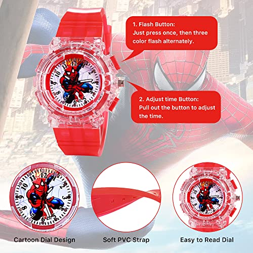 Kids Watch - Superhero Analog Watch for Boys & Girls, Adjustable Strap Learning Time Wrist Watch with 3 Colors Flashing, Cool Inexpensive Gift for Toddlers, Boys & Girls3