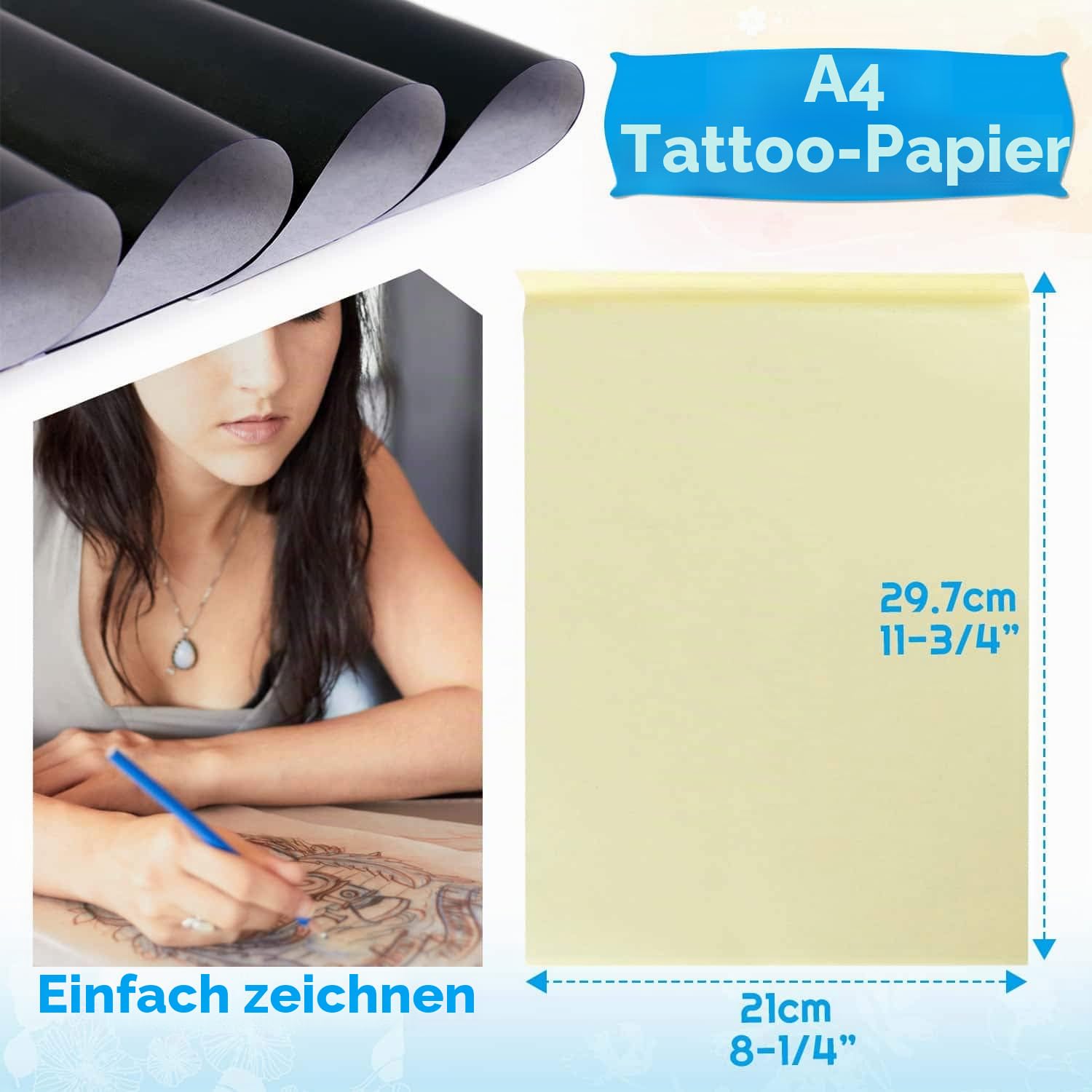 100 Blatt Tattoo Stencil Papier Tattoo Transferpapier, Transferpapier Tattoo Stencil, Matrizenpapier Tattoo zubehör Blaupause Papier Tattoo
