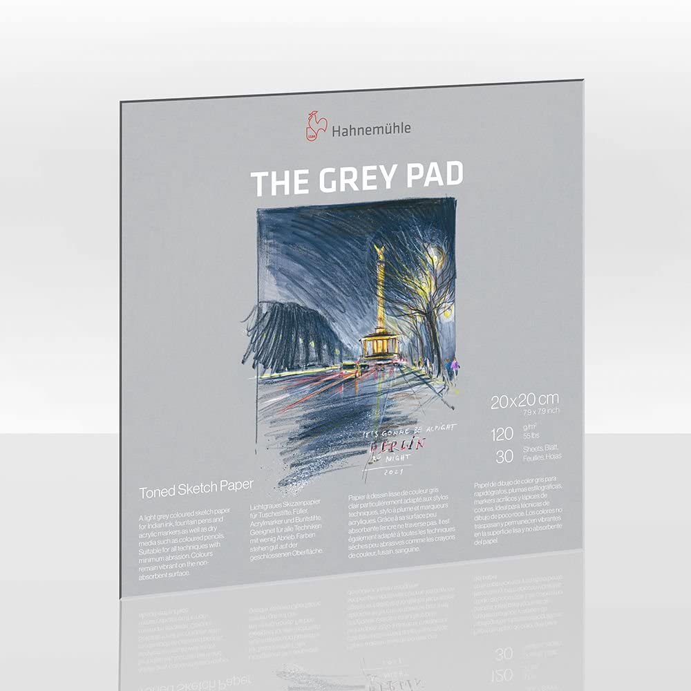 Hahnemühle The Grey Pad 120gsm 30 Sheets/60 Pages Sketch Pad Grey Tinted Paper (20x20), White,Grey, 20 x 20 - Image 2