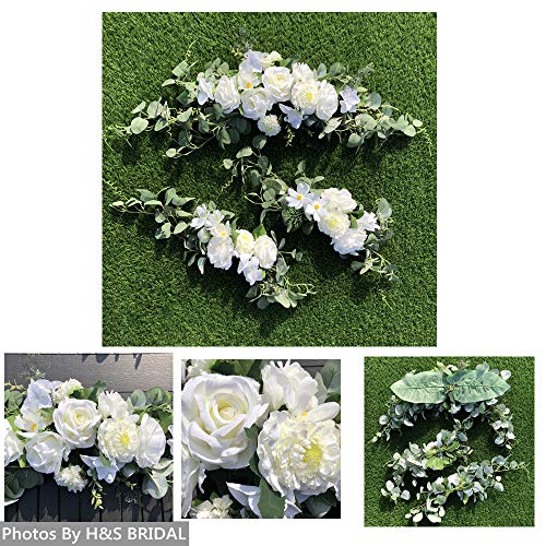Wedding Arch Flowers,3Pcs Set White Rose Decorative Floral Swags, Artificial Greenery Eucalyptus Leaves Flower For Sheer Drapes, Wedding Chair, Arbor, Wedding Ceremony and Reception Arrangement - Image 4