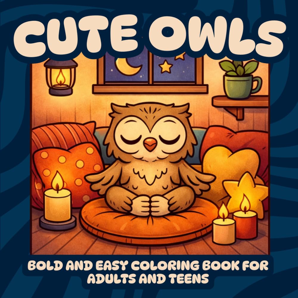 Cute Owls Coloring Book: Bold and Easy Coloring Book for Adults and Teens | Cute and Comfy Owls & Animal Friends for Relaxation, Stress Relief, and Simple Fun