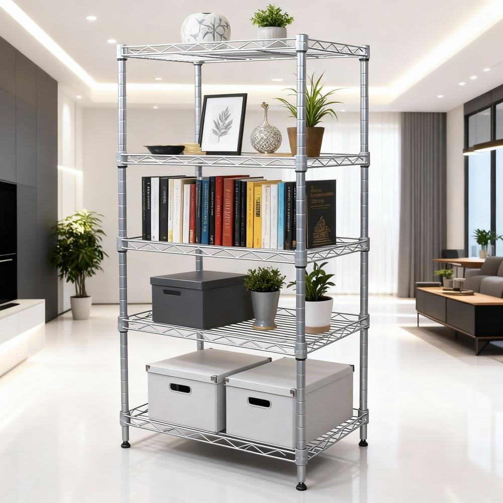 Estantería de 4 niveles | Rack de cocina, baño y garaje | Organizador de estante de pie | Estantes de almacenamiento de metal | Bastidor de organización | M&W