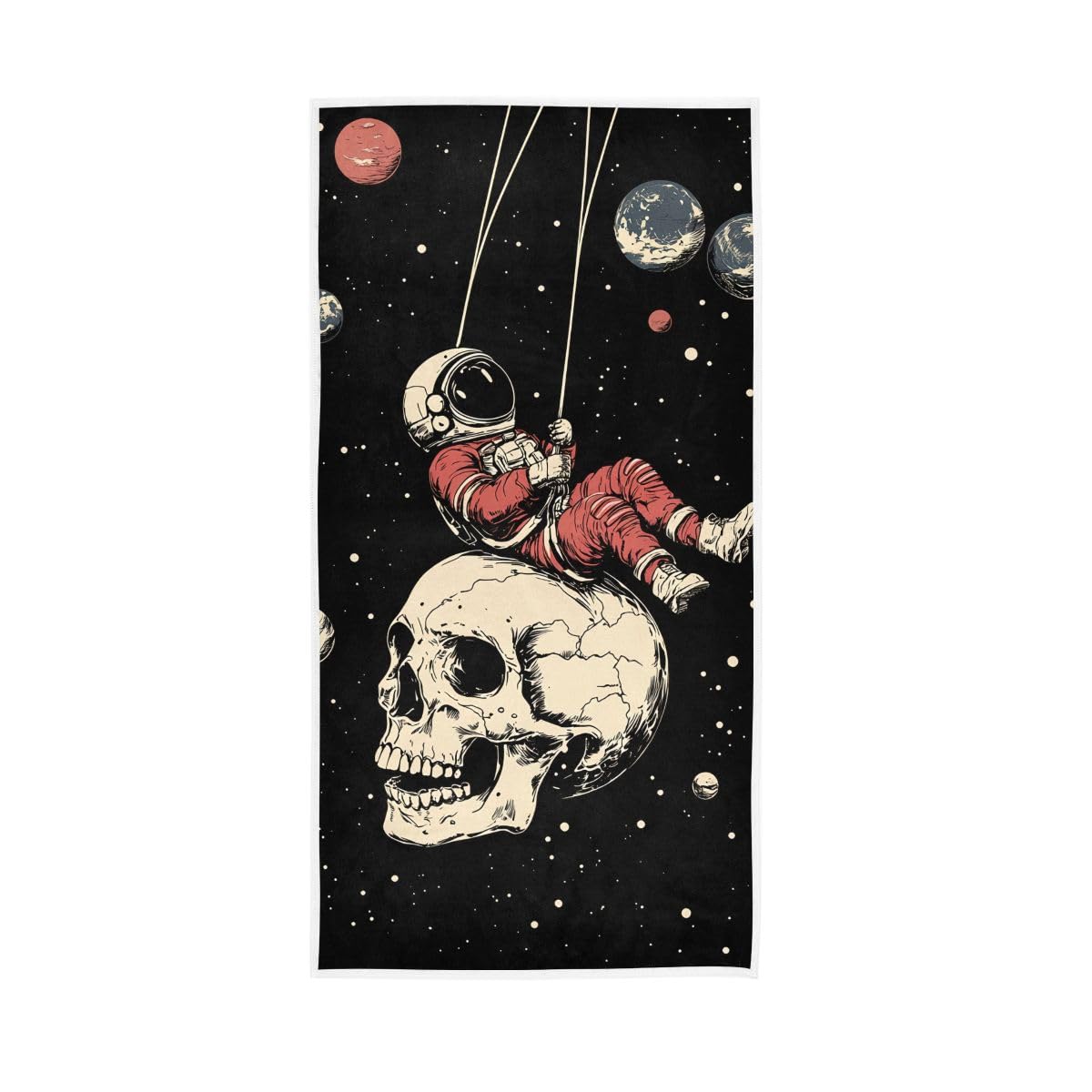 HUYGD Astronaut and Skull Hand Towel, Multipurpose Lightweight Towels for Bathroom, Gym, Hotel, Spa 15 x 30 Inches