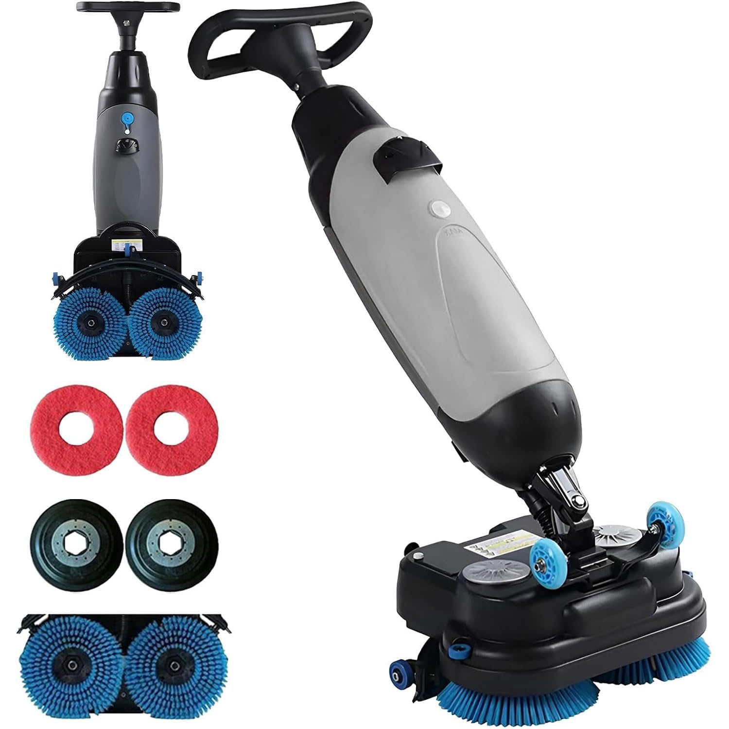 Professional-Grade Mini Floor Scrubber Power Scrubber Deep-Cleaning Dual-Brush 17 Cleaning Width for Tiles Large Areas Shopping Malls Grey