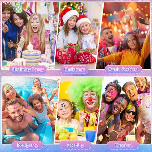 Gigmeta Glitzer Tattoo Set, 18 Farben Temporäre Glitzertattoo mit 138 Schablonen, 5 Pinsel, 3 Cartoon-Aufkleber, 2 Kleber und 1 Schwamm