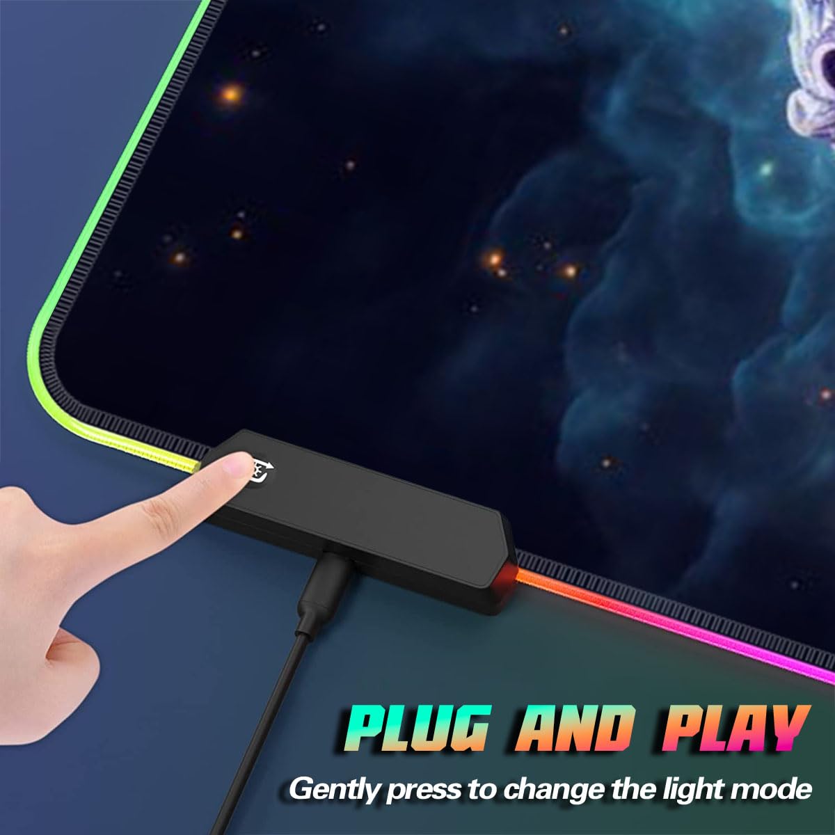 Tappetino per mouse RGB Gaming XXL, grande LED, 7 colori e 4 modalità di effetto, fondo in gomma antiscivolo, per MacBook PC anziano Dragons Galaxy 15,7 x 35,4 pollici