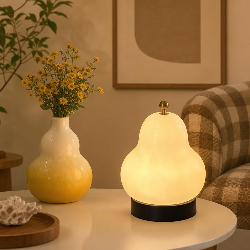 Niedliche Kinderzimmer Lampe Kabellose Ohne Kabel Tischlampe USB Aufladbar Batteriebetrieben Leselampe Dimmbare Akku Obst Design Nachttischlampe Glas Kleine Lampe Touch Dimmbar